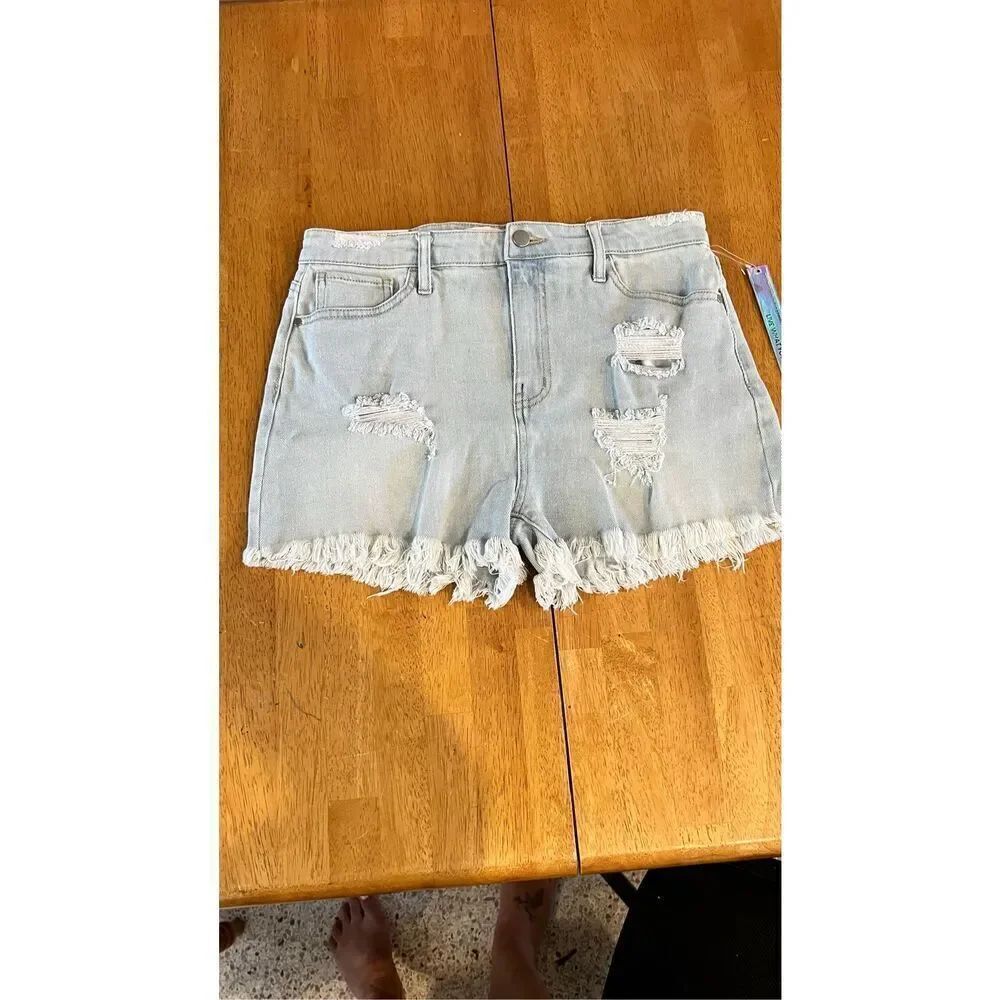 Tinseltown High Rise Frayed Trim Distressed Jean Shorts new Size 30
